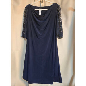 Women's Navy Short Sleeve Dress with Gold Embellishments, Size L
